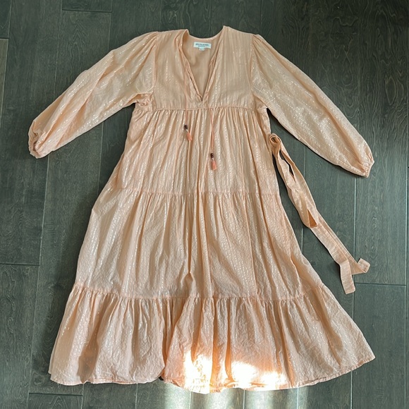 Emerson Fry Heirloom Dress, Peach Silver Lurex, Size XS/S - Picture 3 of 5